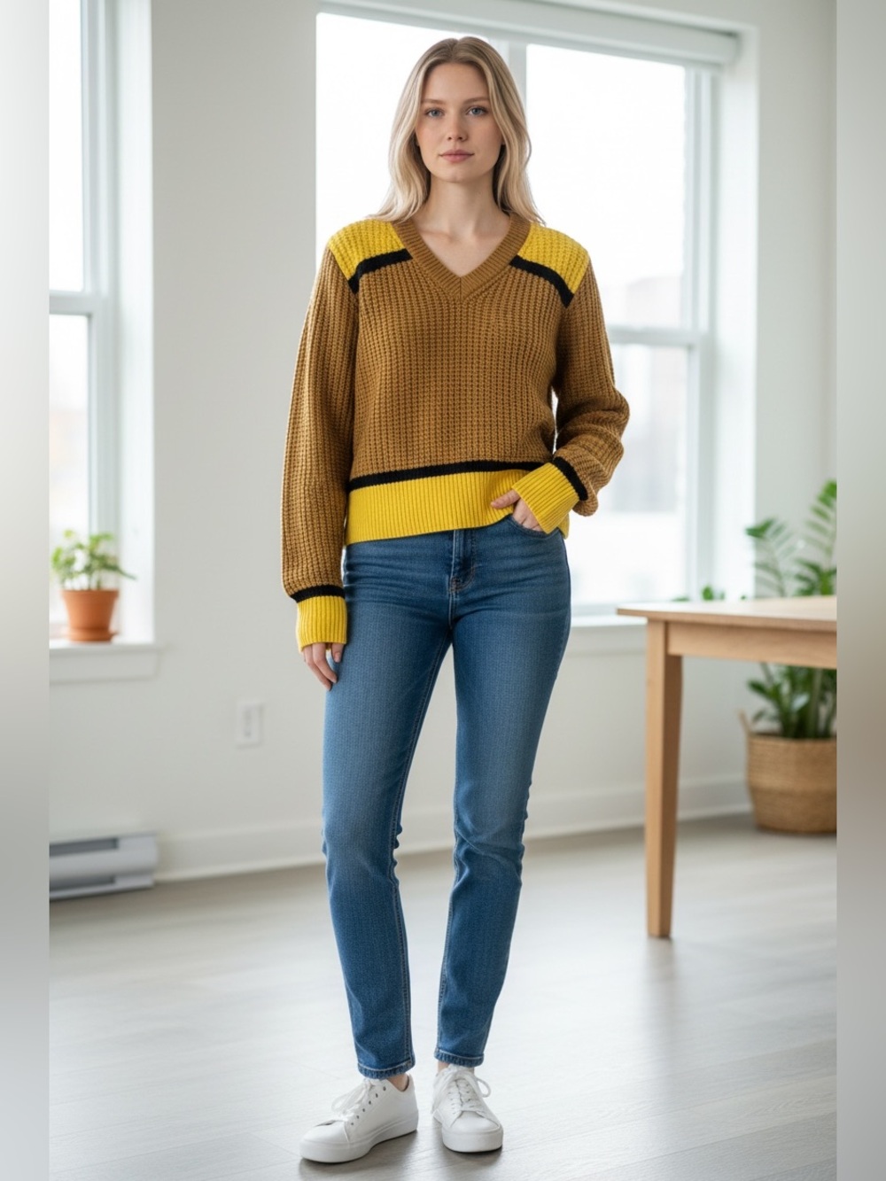 Marni x Uniqlo Knit V-Neck Sweater Yellow/Mustard Sz S